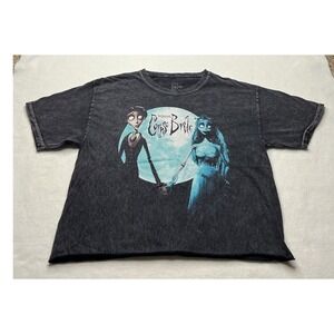 Corpse Bride Tim Burton Graphic T-Shirt Acid Wash Grey Medium
